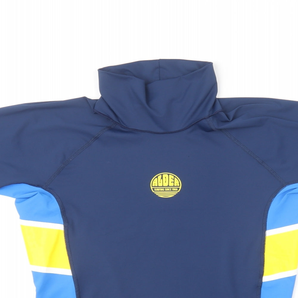 Alder Mens Blue Polyester Basic T-Shirt Size S High Neck Pullover - Swim Top.