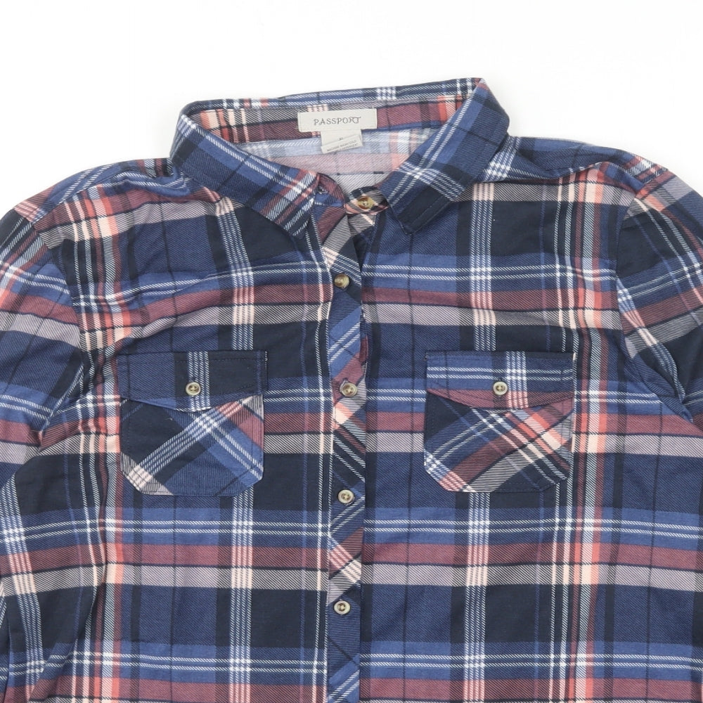 Passport Womens Multicoloured Plaid Polyester Basic Button-Up Size XL Collared