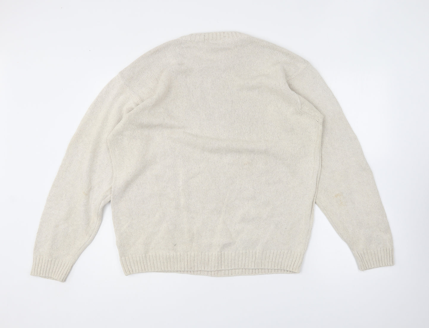 Marks and Spencer Mens Beige Round Neck Cotton Pullover Jumper Size L