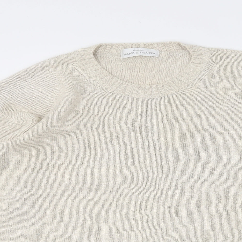 Marks and Spencer Mens Beige Round Neck Cotton Pullover Jumper Size L