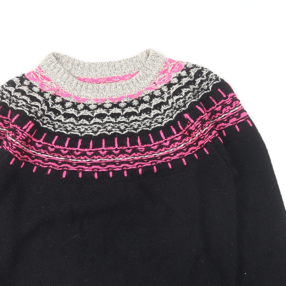 Superdry Womens Black Round Neck Fair Isle Acrylic Pullover Jumper Size S