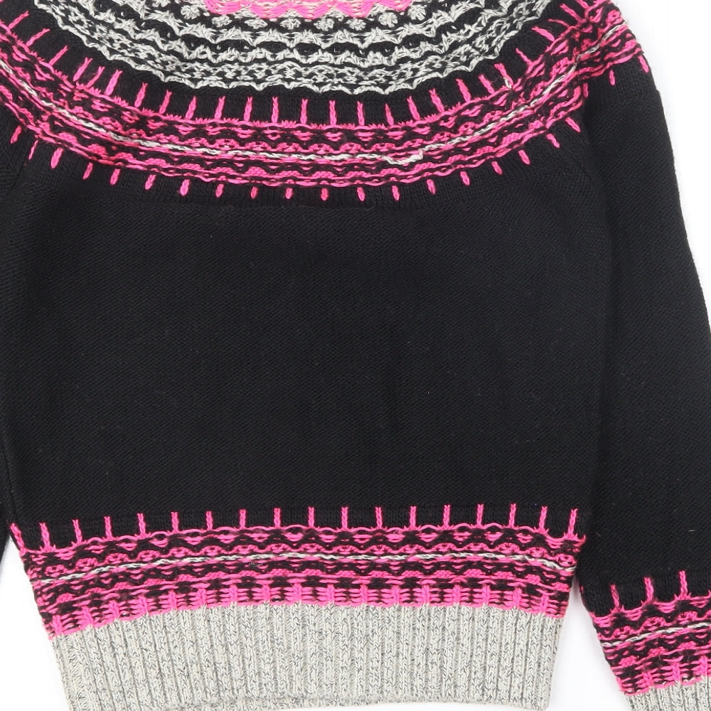 Superdry Womens Black Round Neck Fair Isle Acrylic Pullover Jumper Size S