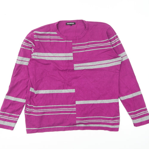 Paramour Womens Purple Round Neck Striped Nylon Pullover Jumper Size XL