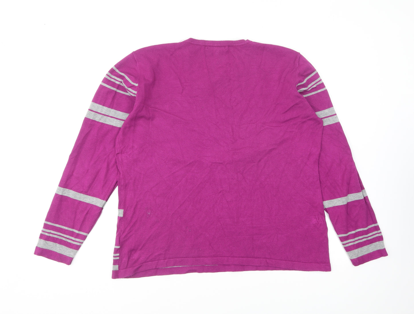 Paramour Womens Purple Round Neck Striped Nylon Pullover Jumper Size XL