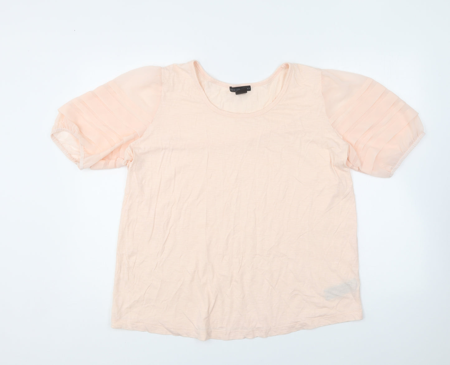 Design History Womens Pink Cotton Basic T-Shirt Size 20 Round Neck - Mesh Sleeves.