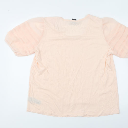 Design History Womens Pink Cotton Basic T-Shirt Size 20 Round Neck - Mesh Sleeves.