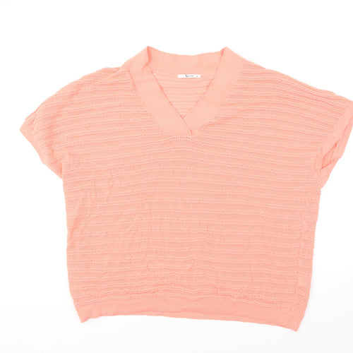 TU Womens Orange V-Neck Viscose Pullover Jumper Size 16