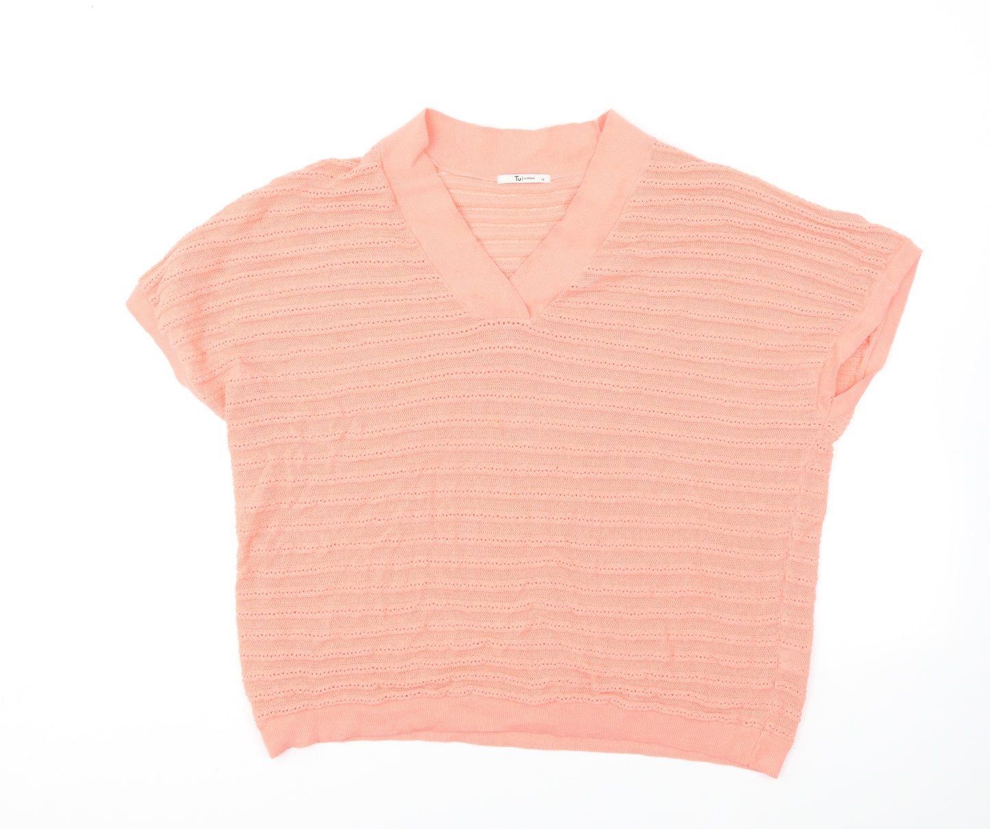 TU Womens Orange V-Neck Viscose Pullover Jumper Size 16