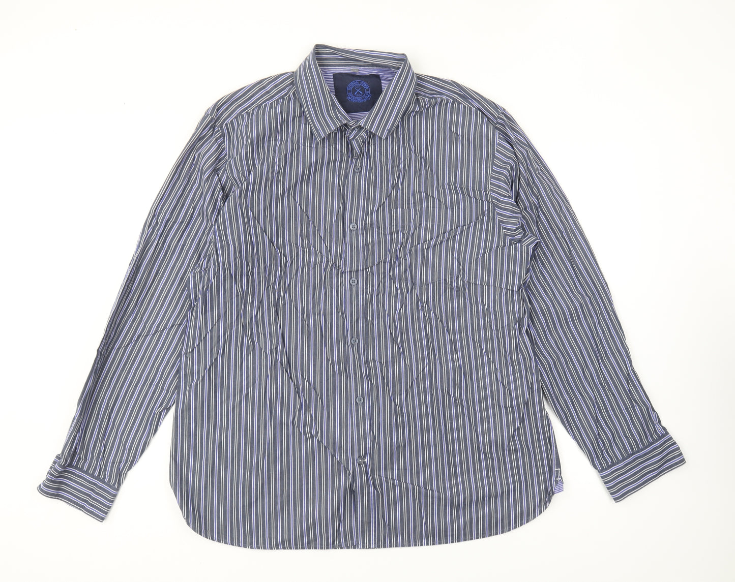 George Mens Blue Striped Cotton Button-Up Size XL Collared Button