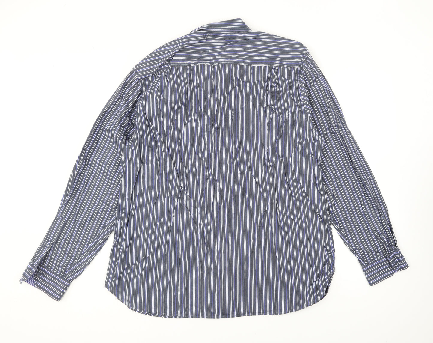 George Mens Blue Striped Cotton Button-Up Size XL Collared Button