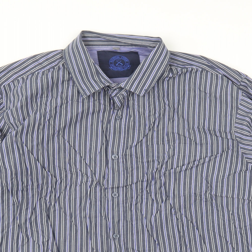 George Mens Blue Striped Cotton Button-Up Size XL Collared Button