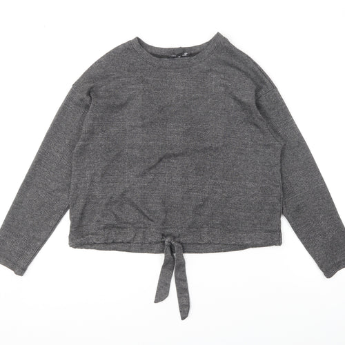 Primark Womens Grey Round Neck Geometric Polyester Pullover Jumper Size 12 - Tie Detail