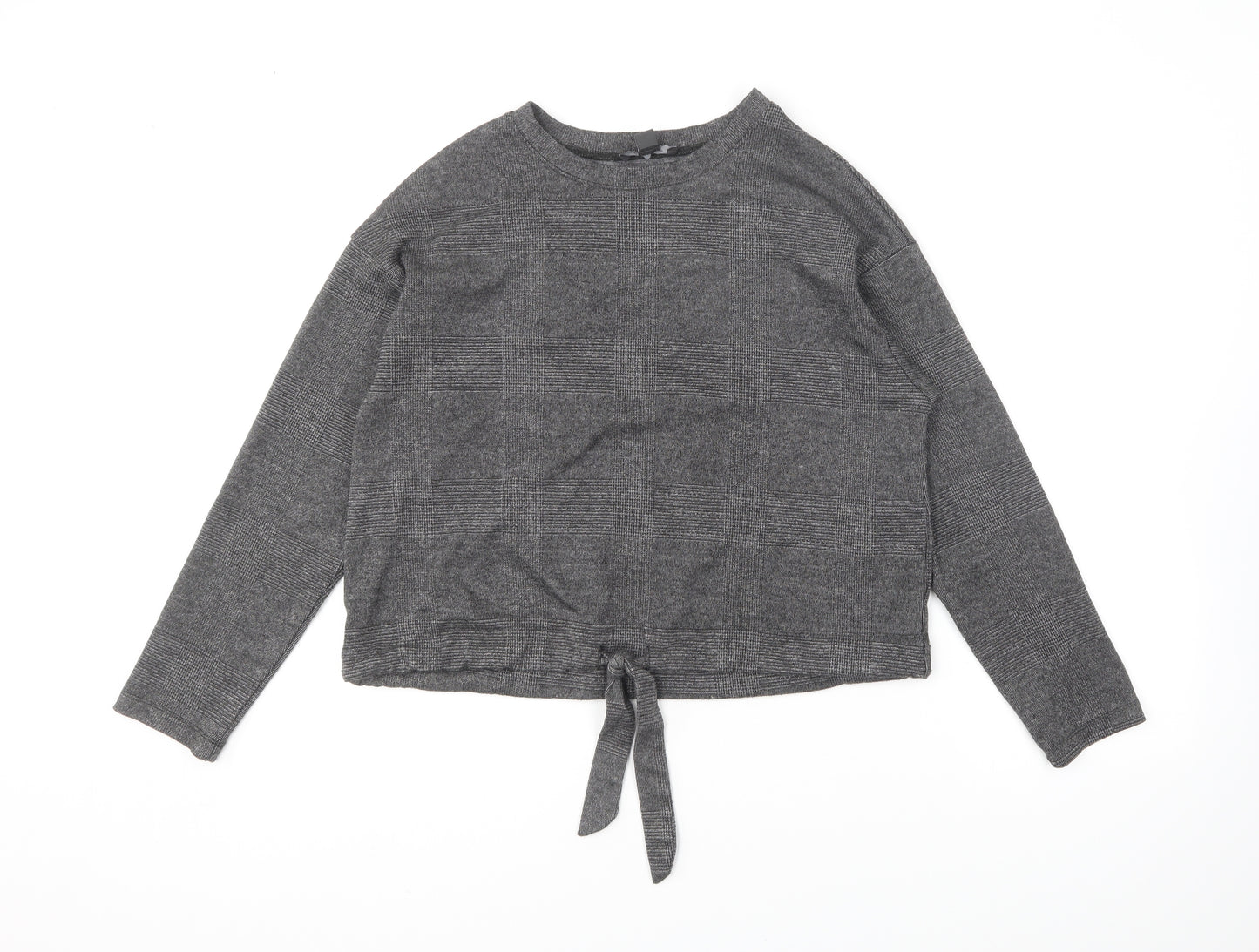Primark Womens Grey Round Neck Geometric Polyester Pullover Jumper Size 12 - Tie Detail