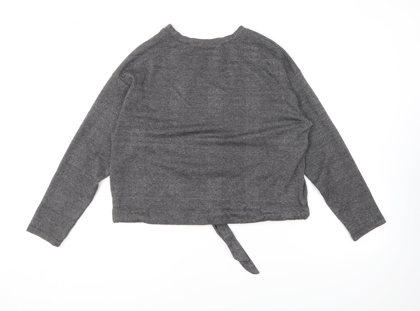 Primark Womens Grey Round Neck Geometric Polyester Pullover Jumper Size 12 - Tie Detail