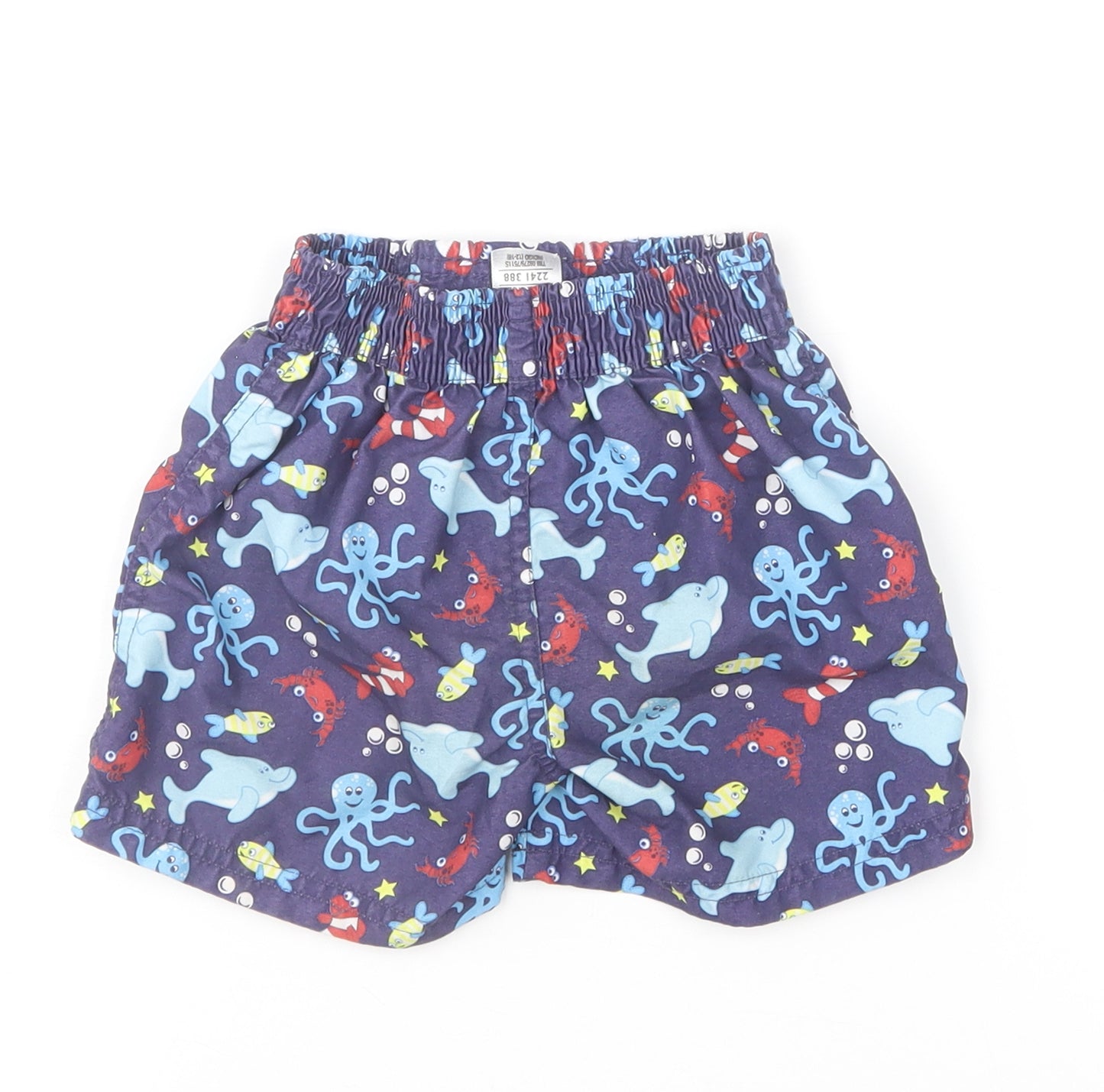 Marks and Spencer Boys Blue Geometric Polyester Cropped Trousers Size 12-18 Months Drawstring - Sea Creature Swim Shorts