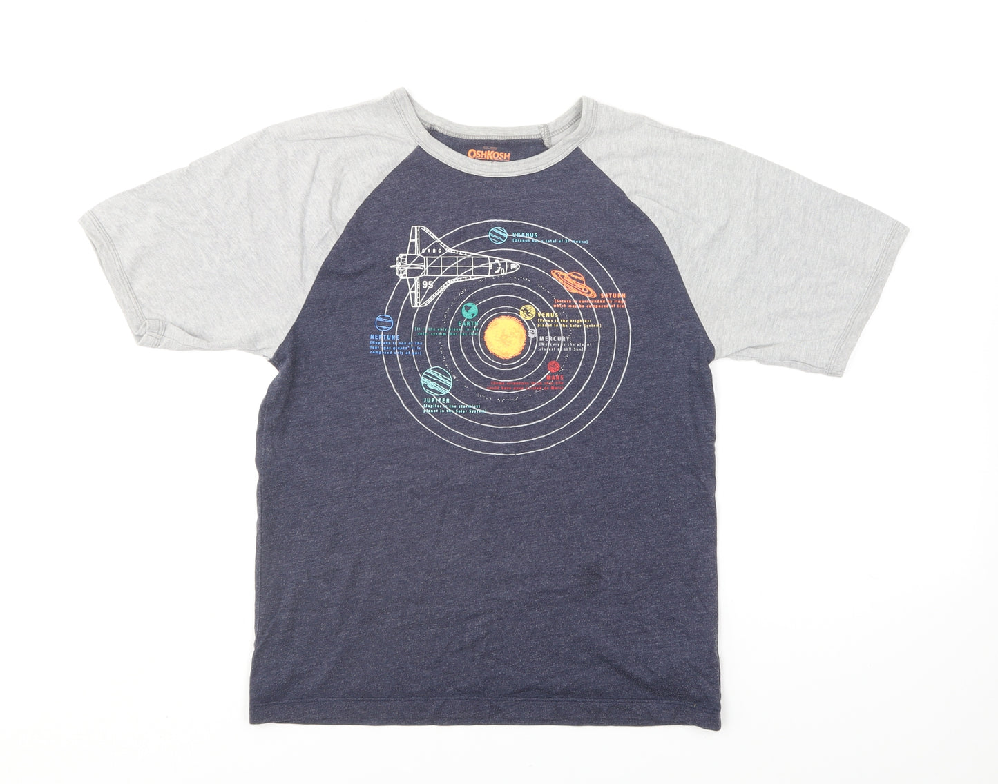 OshKosh B’gosh Boys Blue Cotton Basic T-Shirt Size 12 Years Round Neck Pullover - Space