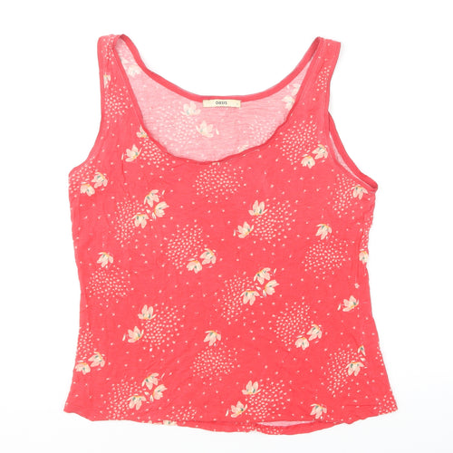 Oasis Womens Red Floral Viscose Basic Tank Size L Round Neck