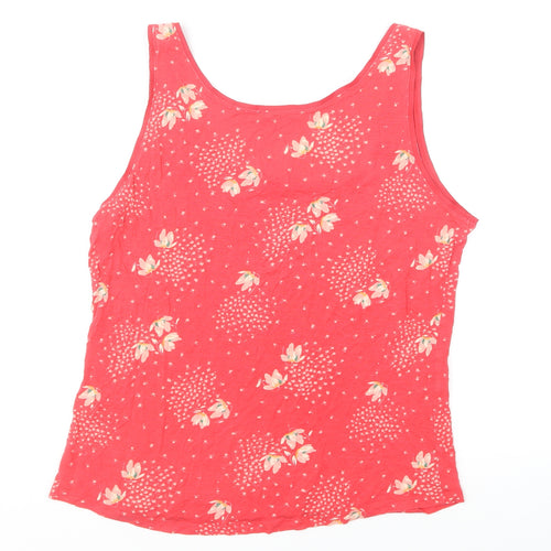 Oasis Womens Red Floral Viscose Basic Tank Size L Round Neck