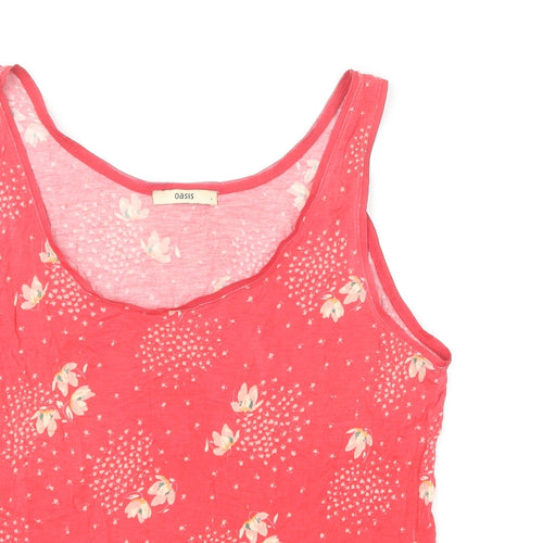 Oasis Womens Red Floral Viscose Basic Tank Size L Round Neck
