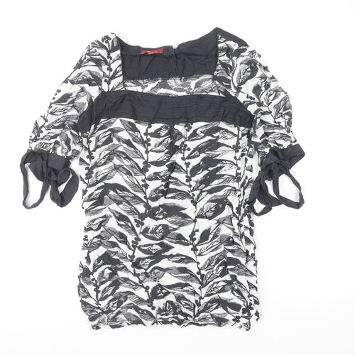 Monsoon Womens Black Floral Viscose Basic Blouse Size 10 Square Neck