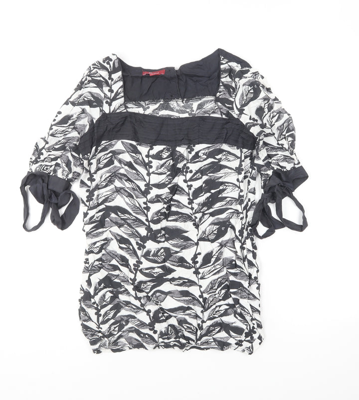 Monsoon Womens Black Floral Viscose Basic Blouse Size 10 Square Neck