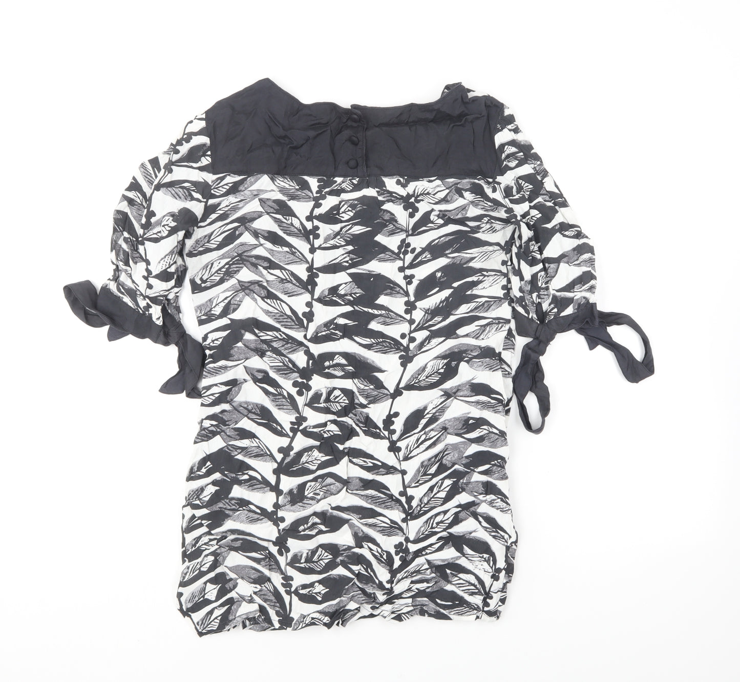 Monsoon Womens Black Floral Viscose Basic Blouse Size 10 Square Neck
