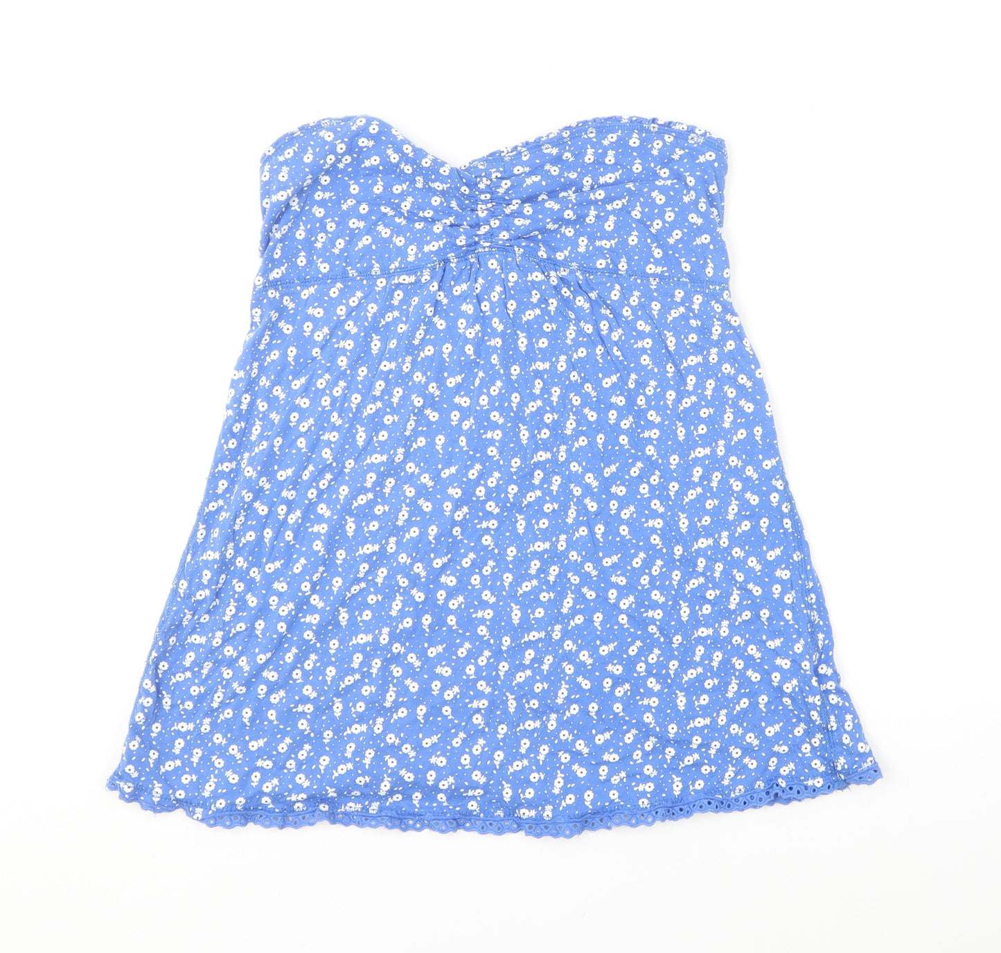 New Look Womens Blue Floral Cotton Basic Blouse Size 12 Sweetheart