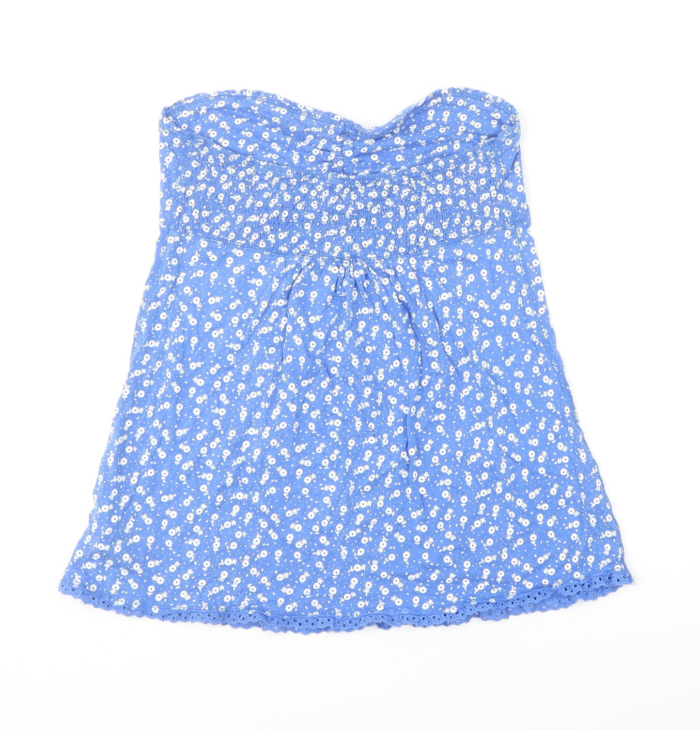 New Look Womens Blue Floral Cotton Basic Blouse Size 12 Sweetheart