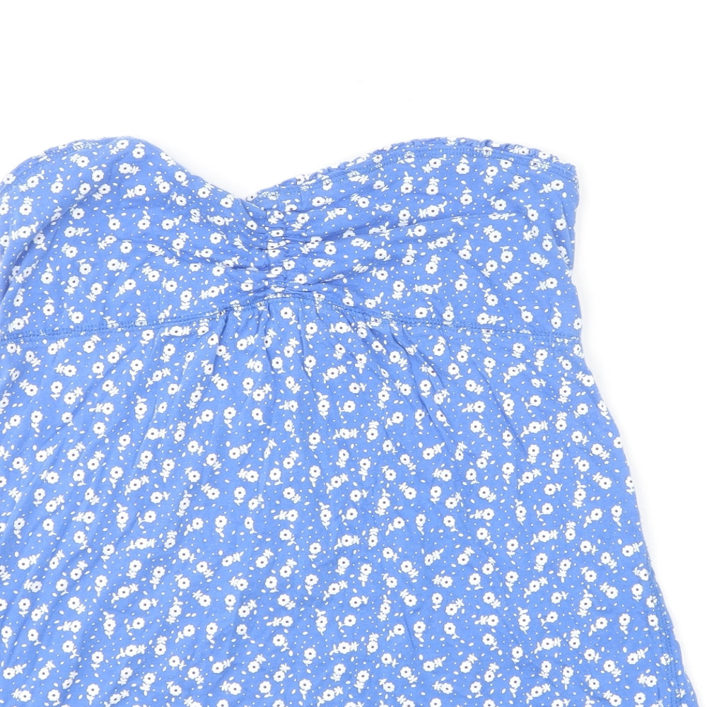 New Look Womens Blue Floral Cotton Basic Blouse Size 12 Sweetheart