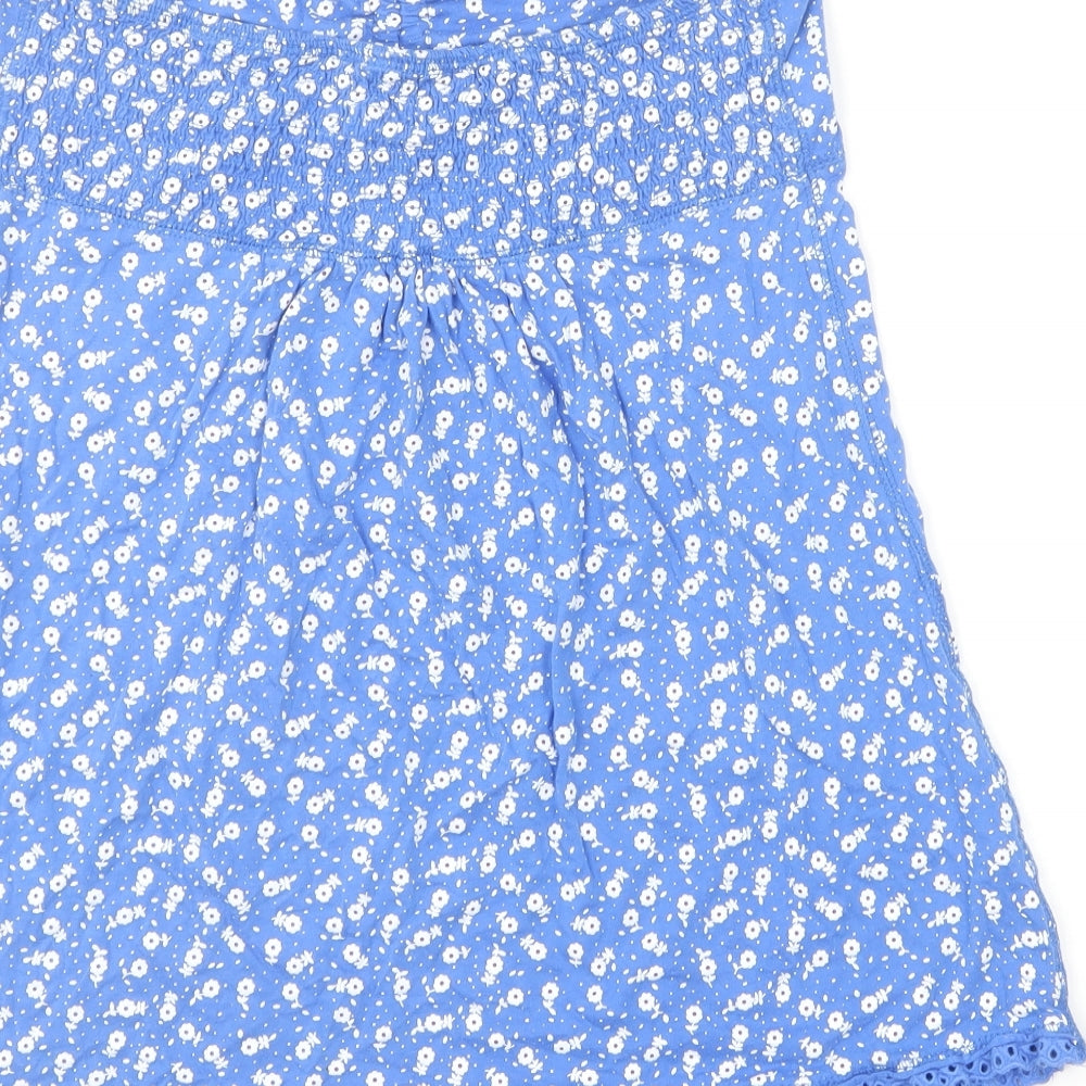 New Look Womens Blue Floral Cotton Basic Blouse Size 12 Sweetheart