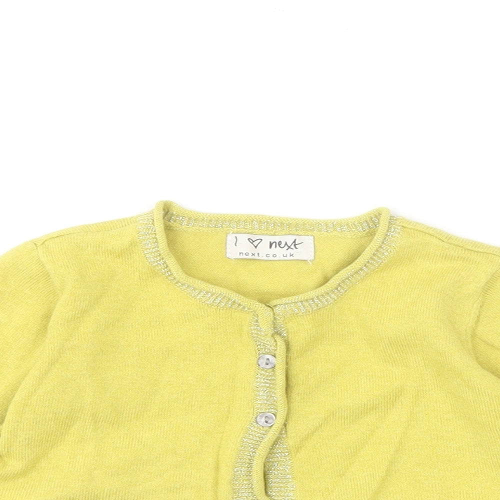 NEXT Girls Green Cotton Cardigan Jumper Size 9-12 Months Button