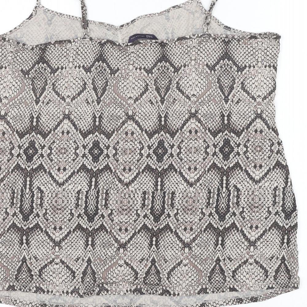 Marks and Spencer Womens Grey Animal Print Viscose Basic Tank Size 20 V-Neck - Snake Print