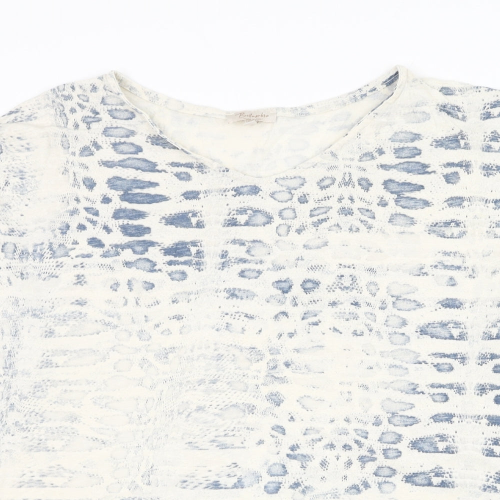 Bellambra Womens Ivory V-Neck Animal Print Cotton Pullover Jumper Size 2XL