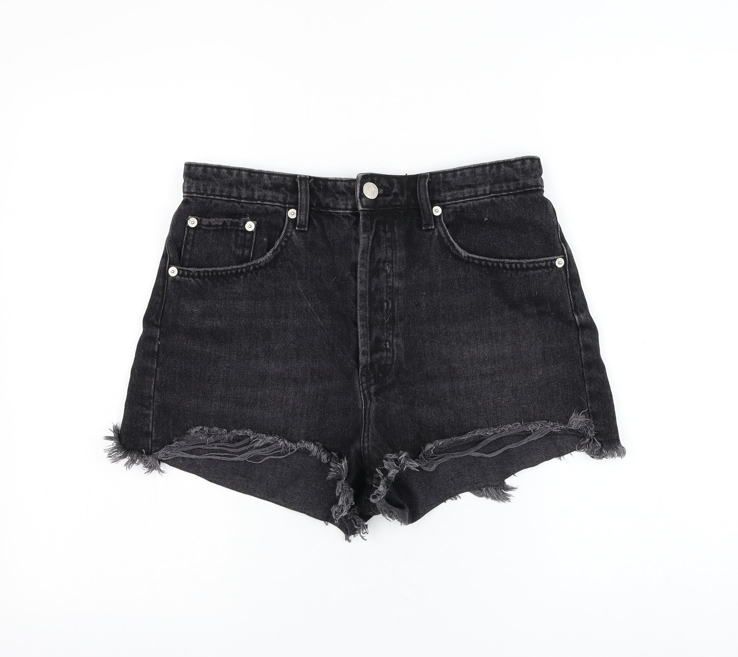 Zara Womens Black Cotton Hot Pants Shorts Size 8 L3 in Regular Zip - Distressed