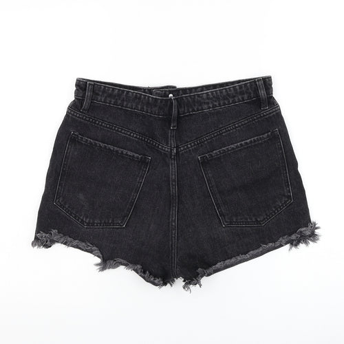 Zara Womens Black Cotton Hot Pants Shorts Size 8 L3 in Regular Zip - Distressed