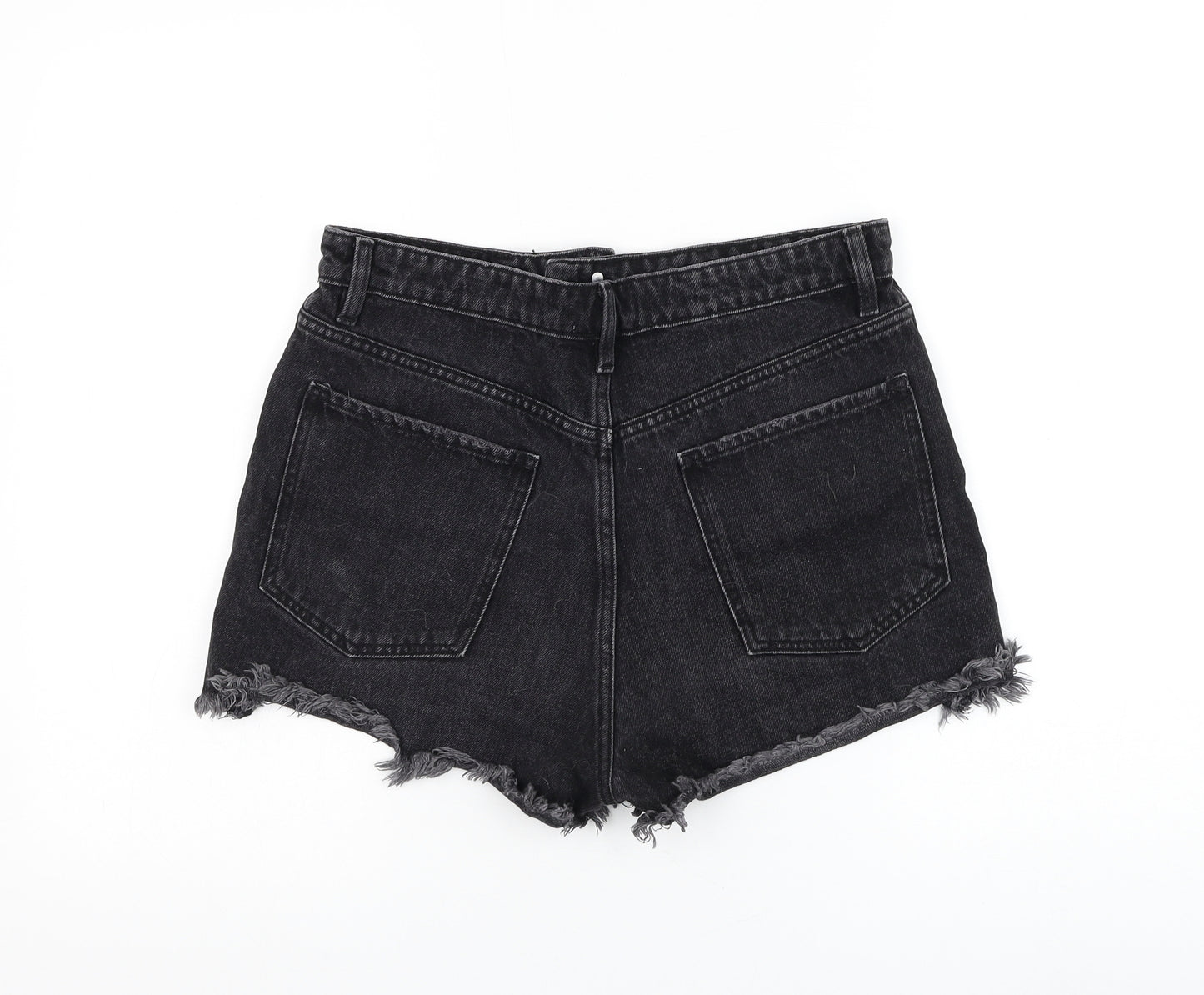 Zara Womens Black Cotton Hot Pants Shorts Size 8 L3 in Regular Zip - Distressed