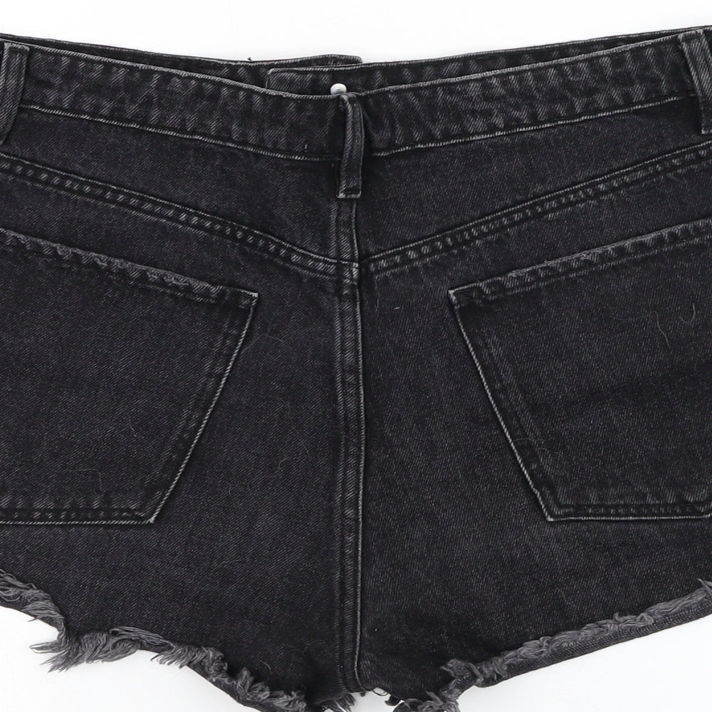 Zara Womens Black Cotton Hot Pants Shorts Size 8 L3 in Regular Zip - Distressed