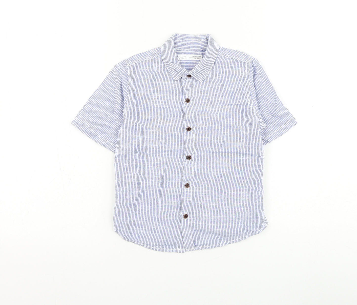 NEXT Boys Blue Striped Cotton Basic Button-Up Size 4-5 Years Collared Button