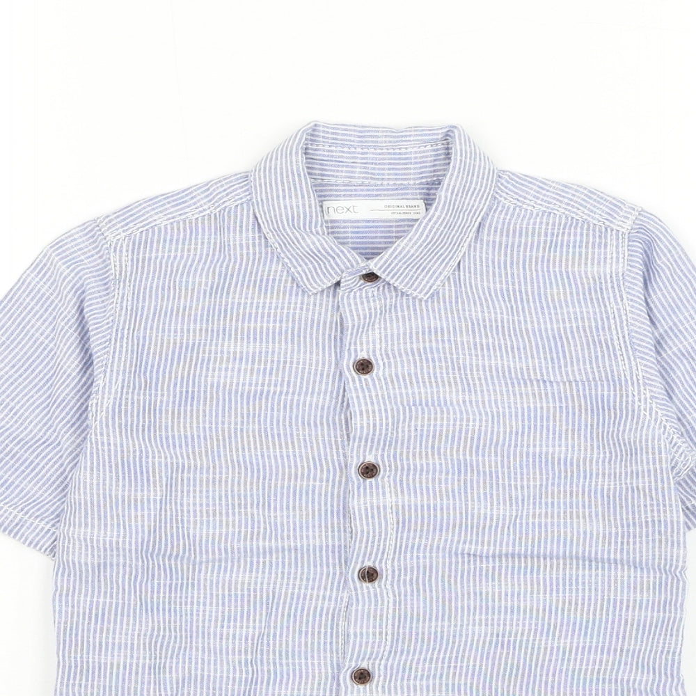 NEXT Boys Blue Striped Cotton Basic Button-Up Size 4-5 Years Collared Button