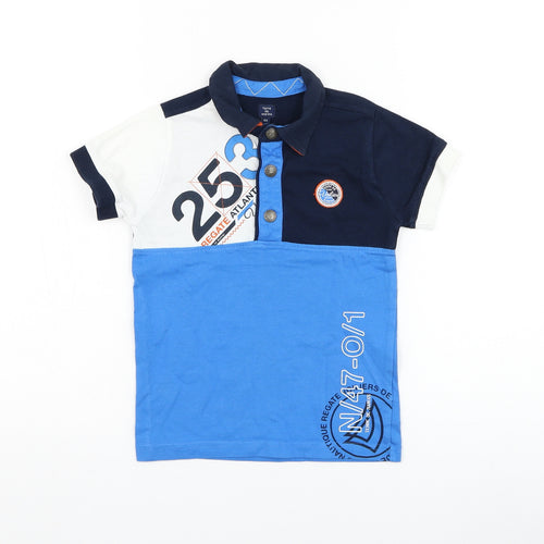 Terre de Marins Boys Blue Colourblock Cotton Basic Polo Size 5 Years Collared Button