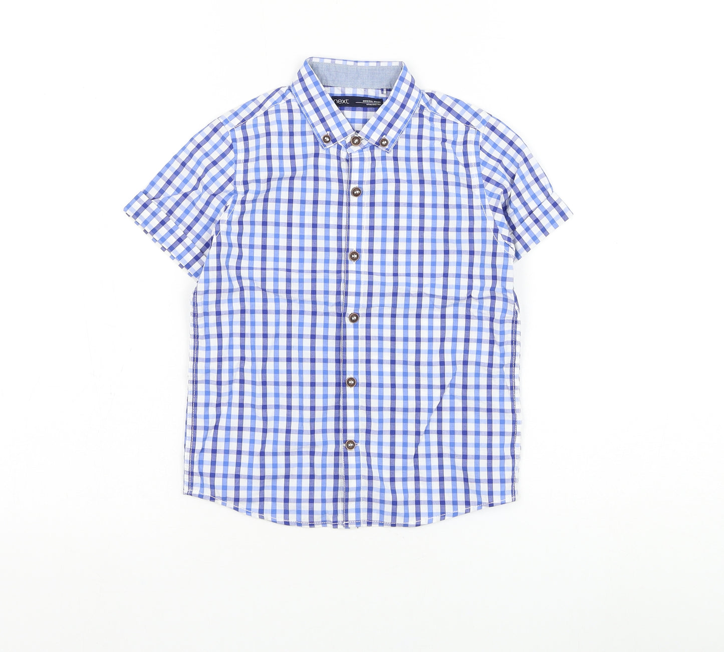 NEXT Boys Blue Check Cotton Basic Button-Up Size 4-5 Years Collared Button