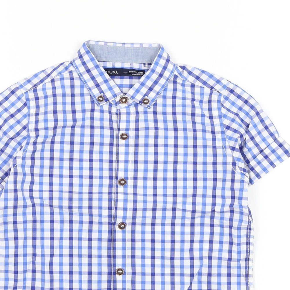 NEXT Boys Blue Check Cotton Basic Button-Up Size 4-5 Years Collared Button