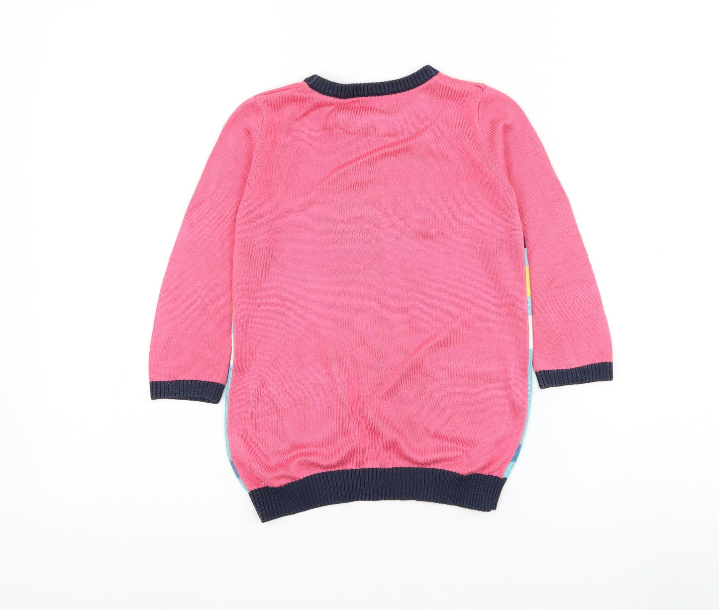 Nutmeg Girls Pink Round Neck Striped Acrylic Pullover Jumper Size 3-4 Years Pullover