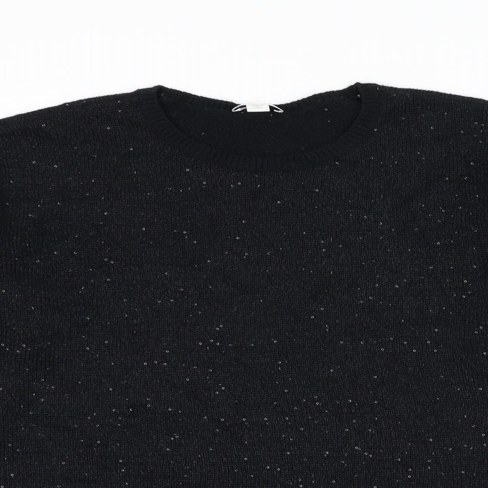 J. Jill` Womens Black Round Neck Cotton Pullover Jumper Size M