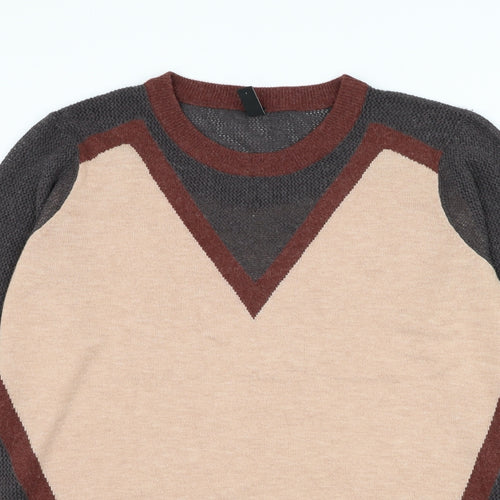 Y.A.S Womens Multicoloured Round Neck Geometric Viscose Pullover Jumper Size L
