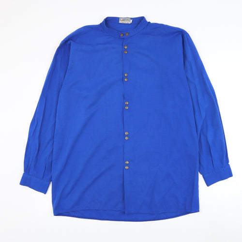 A Mans Womens Blue Polyester Basic Button-Up Size L Round Neck