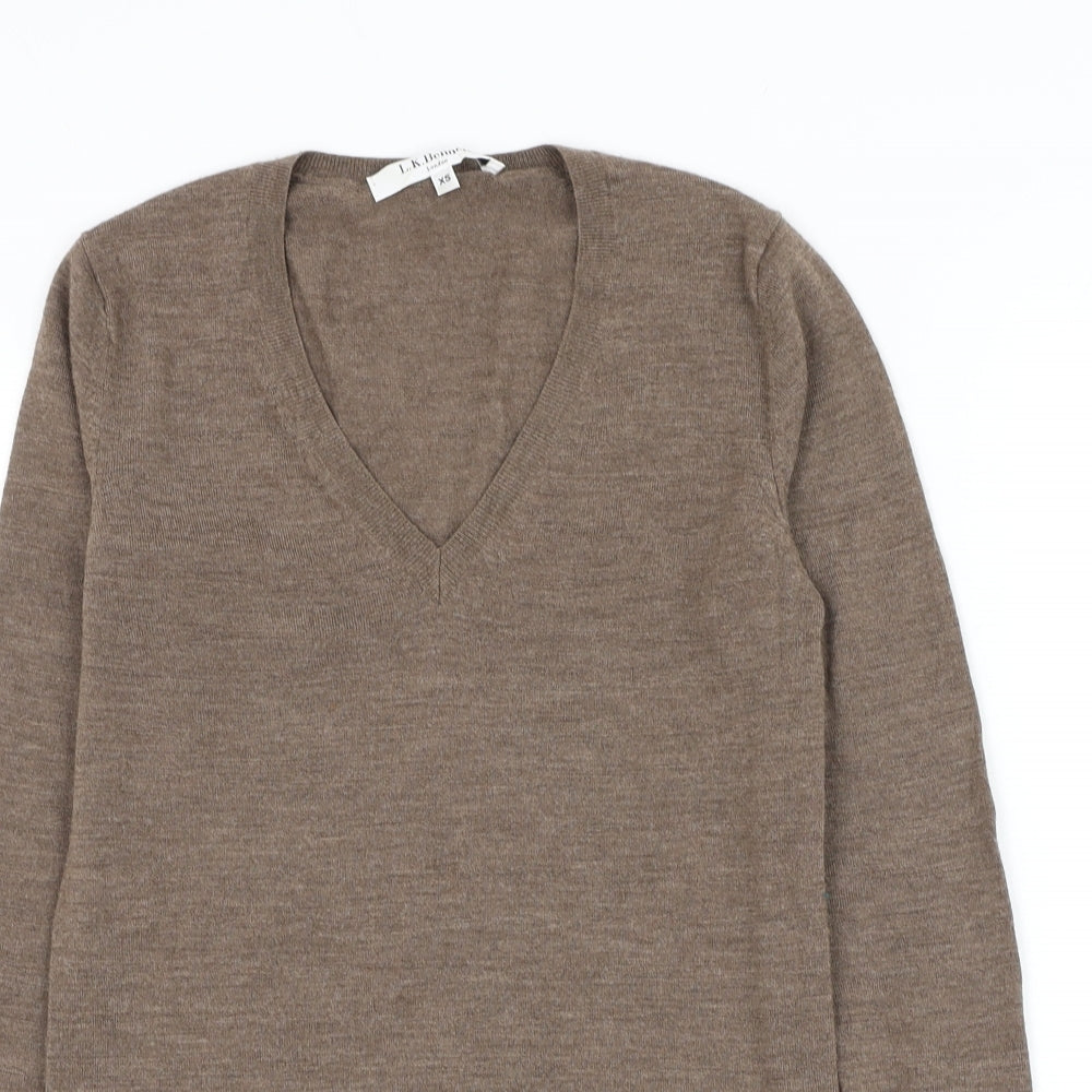 L.K. Bennett Womens Brown V-Neck Wool Pullover Jumper Size XS