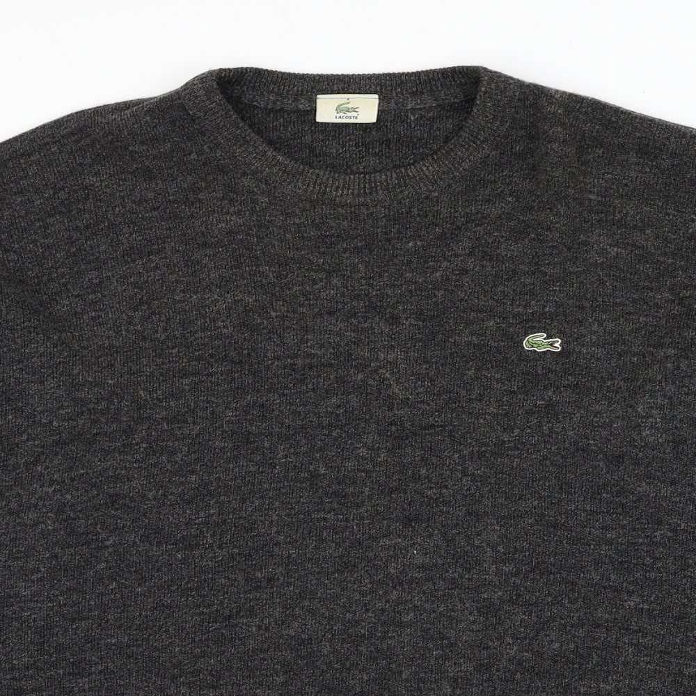 Lacoste Mens Grey Round Neck Wool Pullover Jumper Size XL