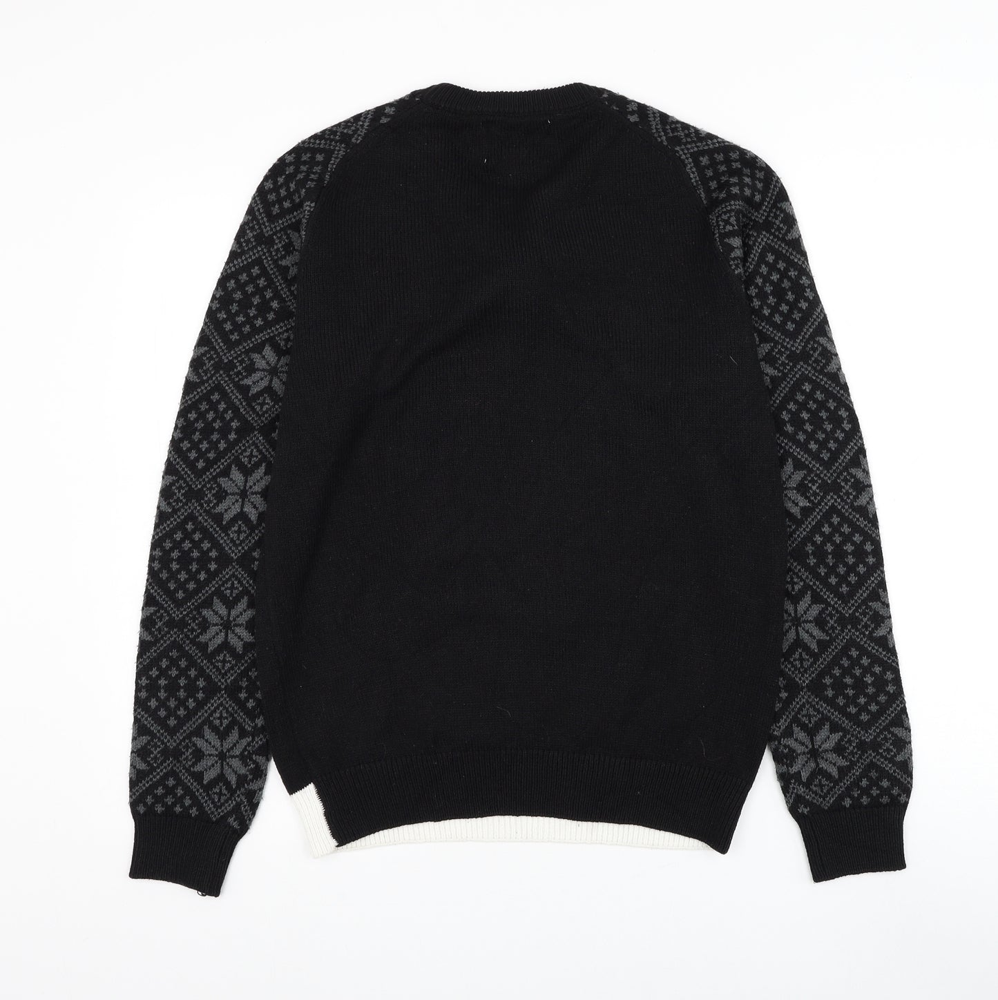 NEXT Mens Black Round Neck Geometric Acrylic Pullover Jumper Size S - Christmas Polar Bear