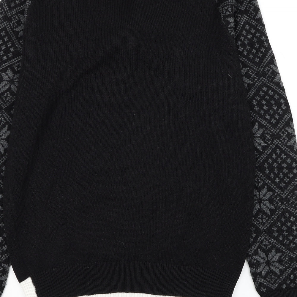 NEXT Mens Black Round Neck Geometric Acrylic Pullover Jumper Size S - Christmas Polar Bear